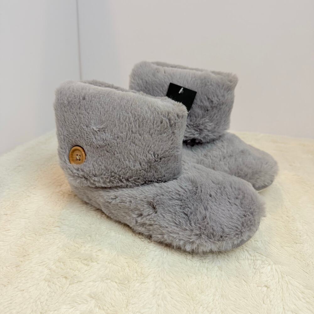 Laura Ashley Gray Plush Sherpa Slippers Ankle Booties S Small 5 6